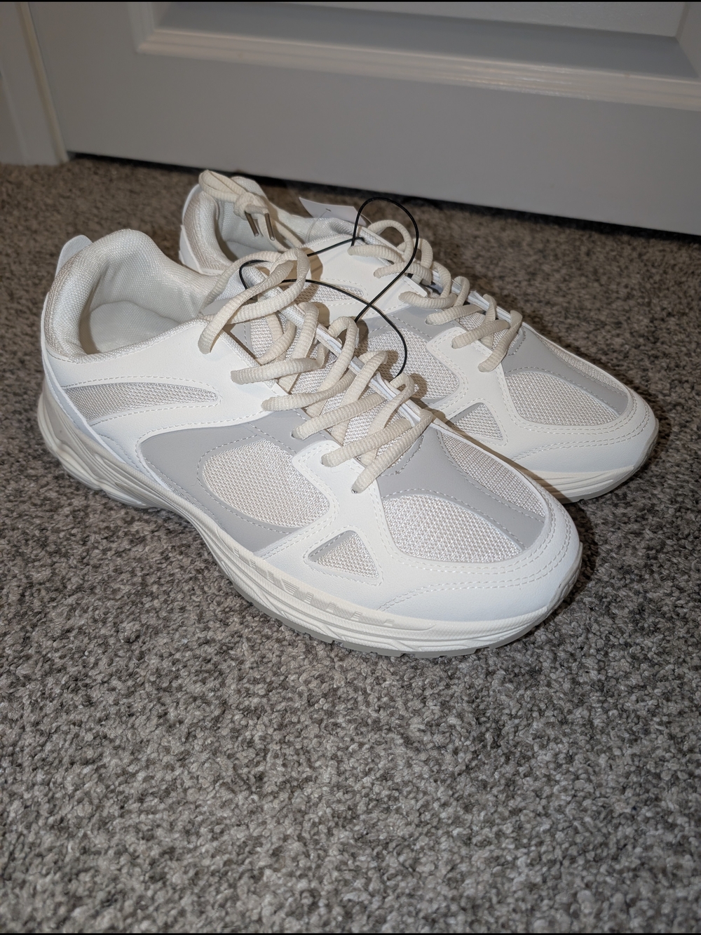 White and Light Gray Mesh Athletic Sneakers